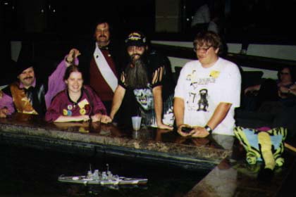 Leigh Kimmel and friends find a model battleship floating in the fountain